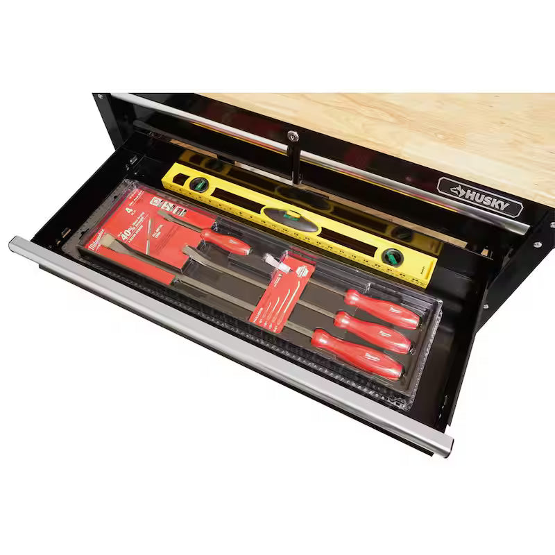 3-Drawer Gloss Black Rolling Tool Cart with Hardwood Top L610810