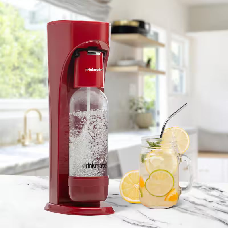 Red Sparkling Water and Soda Maker Machine with 60L CO2 Cartridge and 1L Bottle L82205