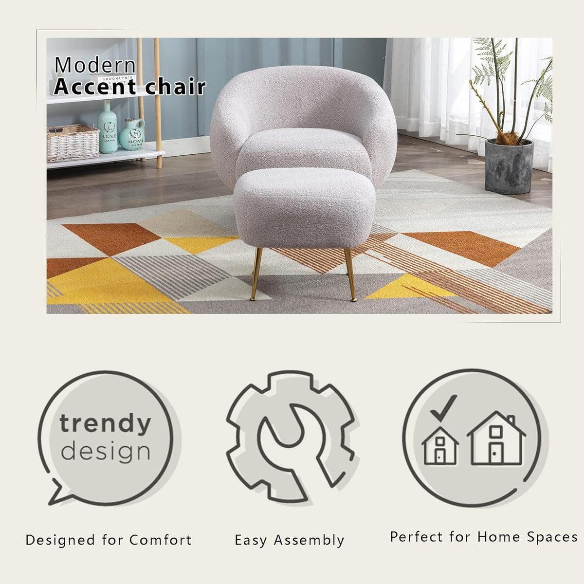 Teddy Short Plush Particle Velvet Accent Chair With Ottoman J5595