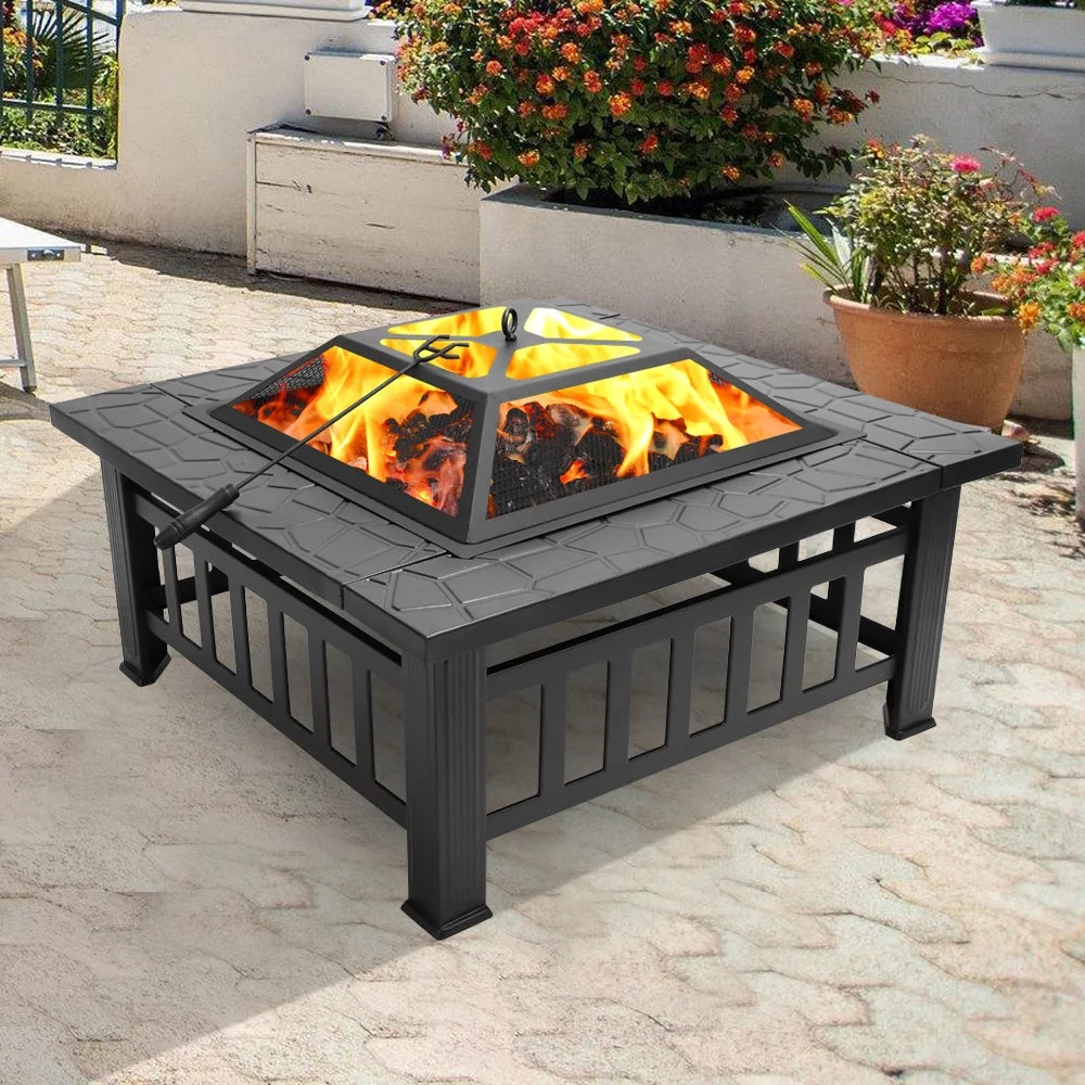 32" Outdoor Metal Square Fire Pit M8953