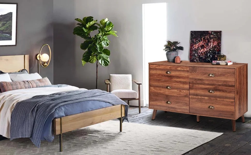 Wood 6 Drawer Dresser with Metal Handles G84652