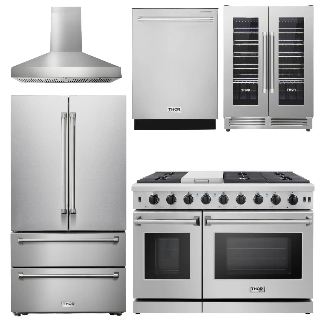 48 Propane Gas Range, Range Hood, Refrigerator, Dishwasher, Wine Cooler Y77347