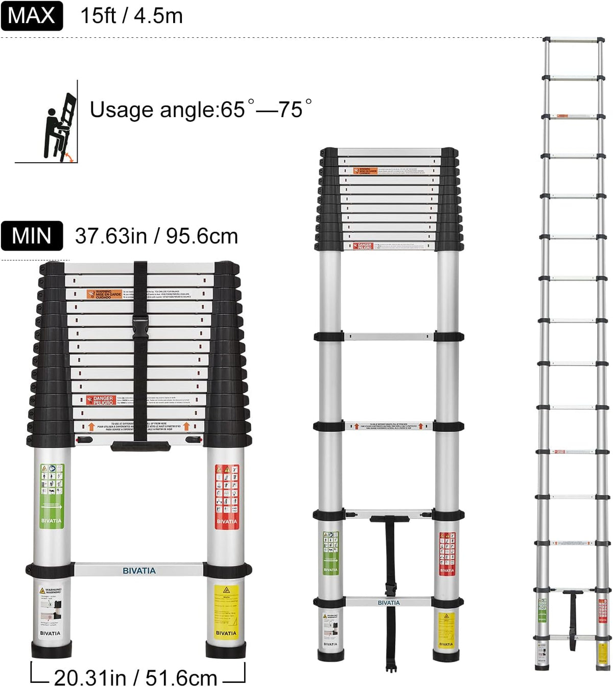 15 Ft Aluminum Telescoping Ladder Type 1A I768