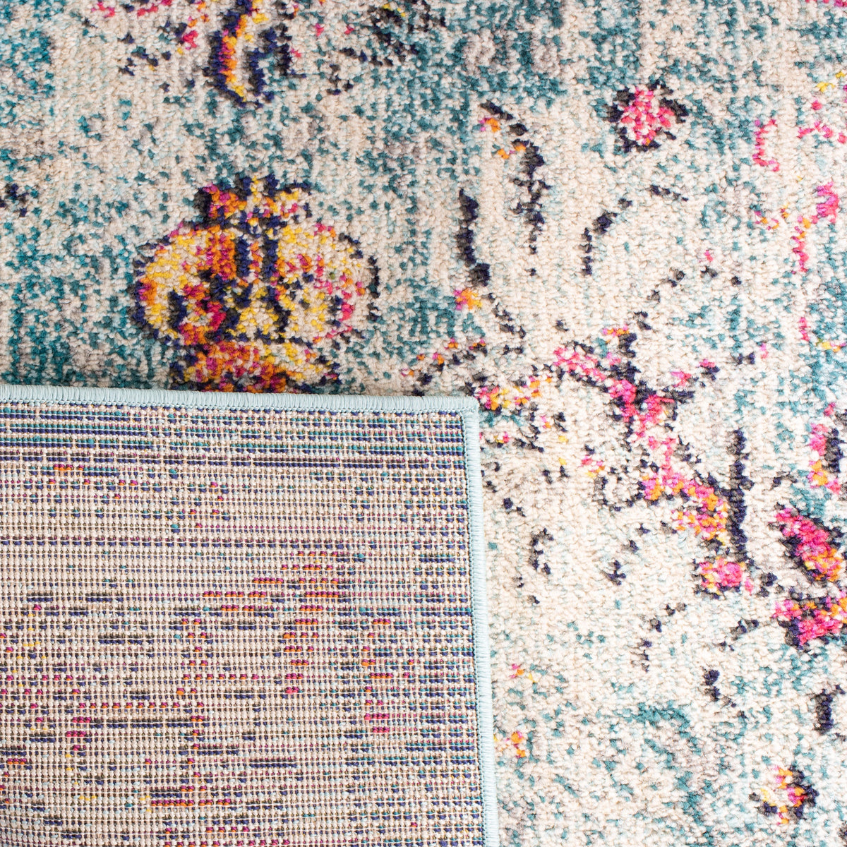Navy Light Blue Vintage Floral Round Area Rug G24406