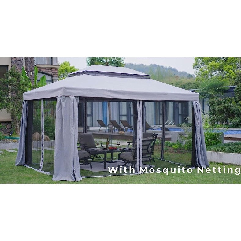 10X13 ft Outdoor Gazebo with Mosquito Netting and Curtains E9488
