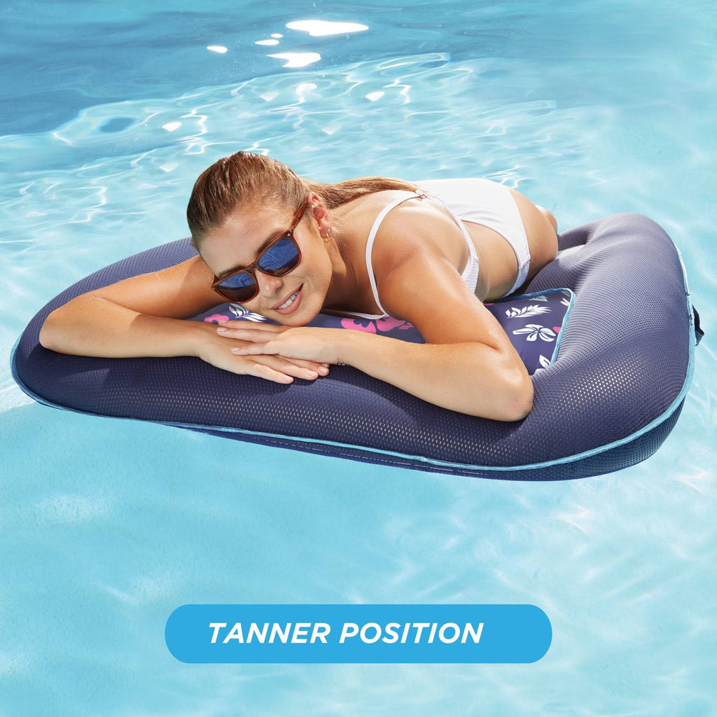 Navy Hibiscus 2 in 1 Pool Float with Caddy and Hand Pump J10190