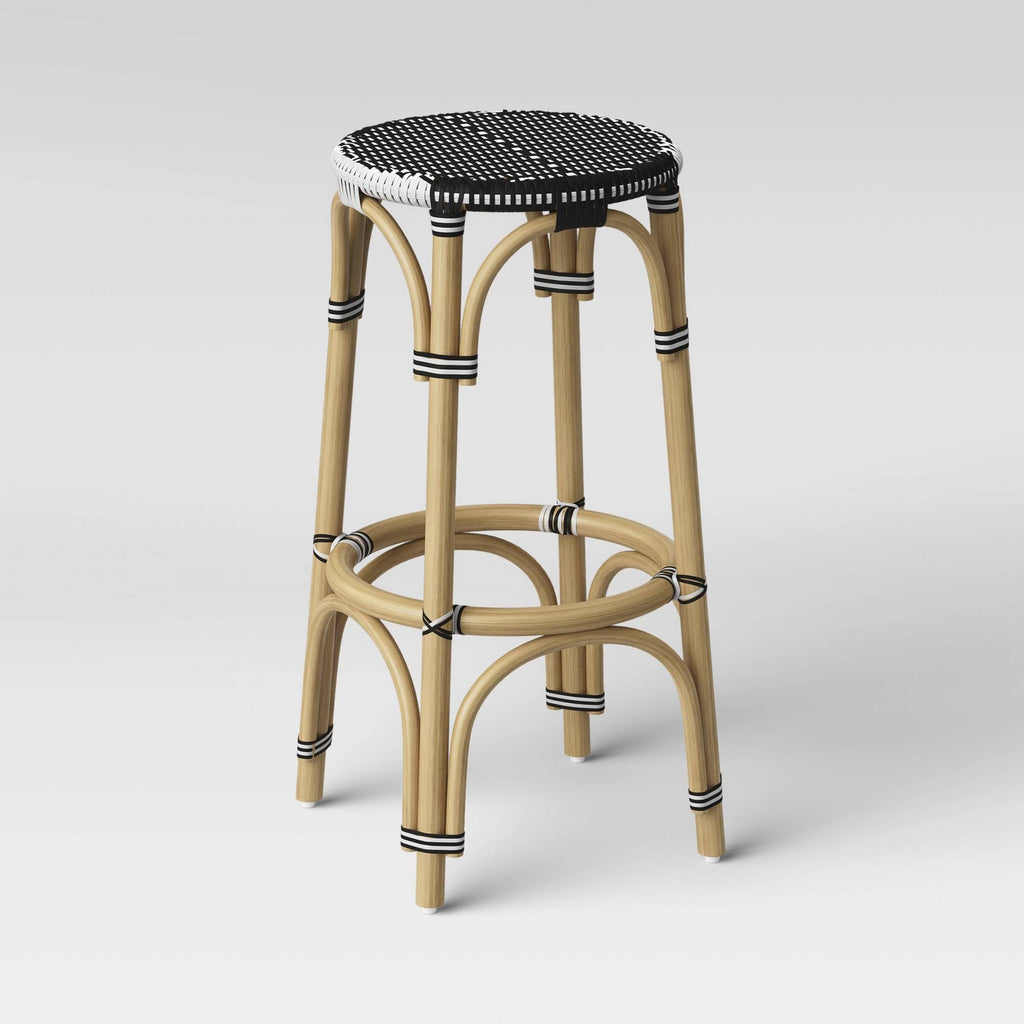 Rattan Backless Woven Barstool Black/White I4058