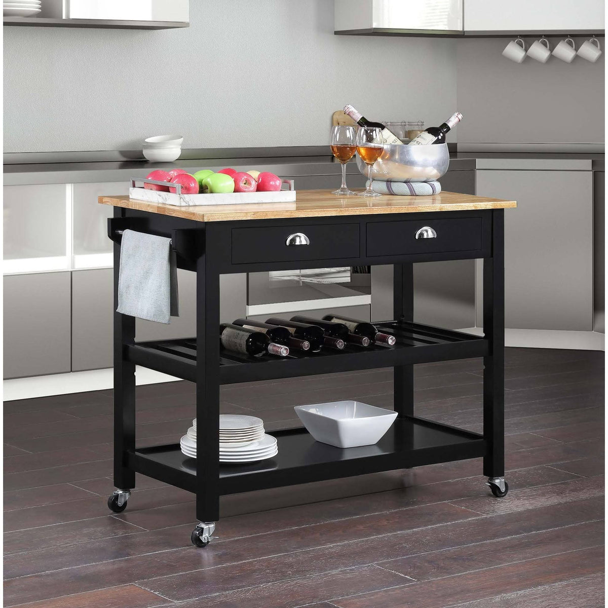 3 Tier Butcher Block Kitchen Cart with Drawers D5704