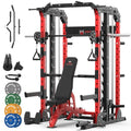 Smith Machine Home Gym with Aluminum Pulley Set - 2000lbs Capacity All-in-One Power Rack with Cable Crossover, Pull-Up Bar & Dip Station, Includes 18 Attachments T35064