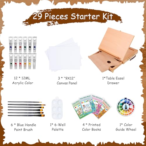 29 Pcs Acrylic Paint Set with Tabletop Easel F833982