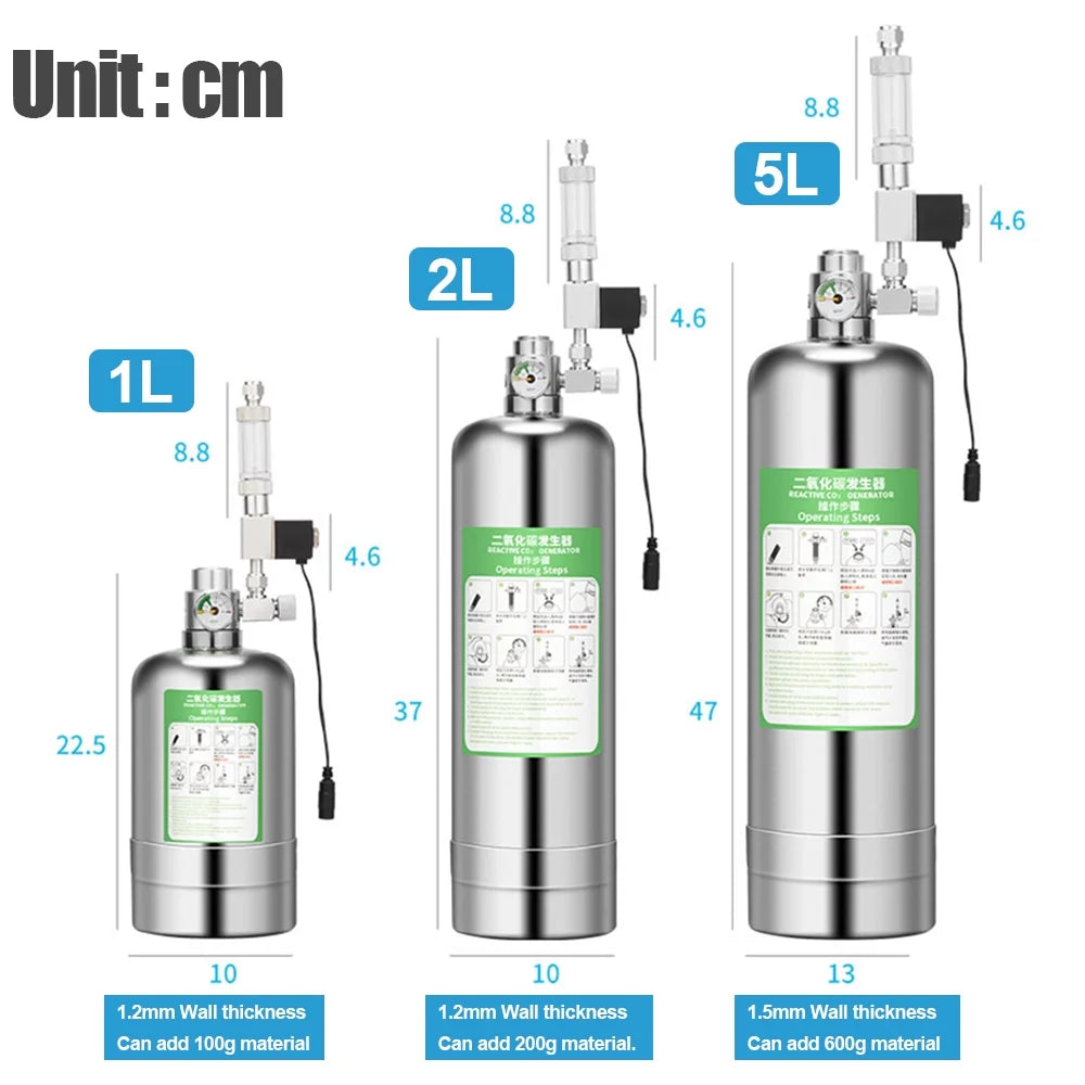 5L Stainless Steel CO2 Generator System Kit with Solenoid Valve Bubble Diffuser Q46208