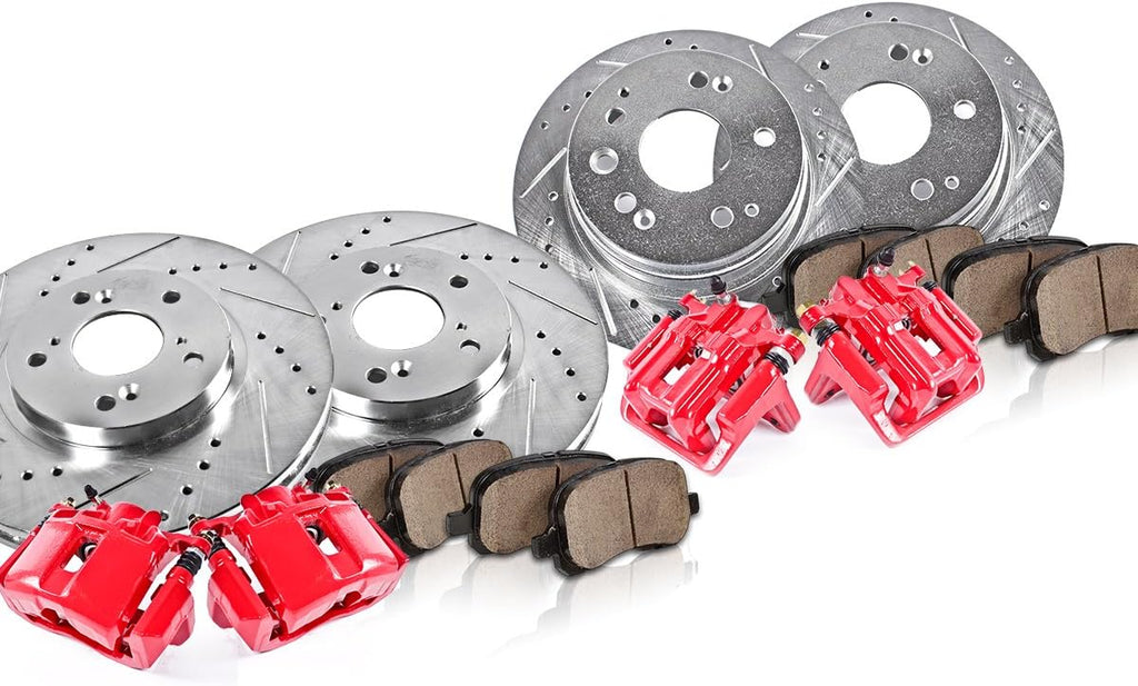 Powder Coated Red Calipers Rotors Ceramic Pads Performance Kit I1993