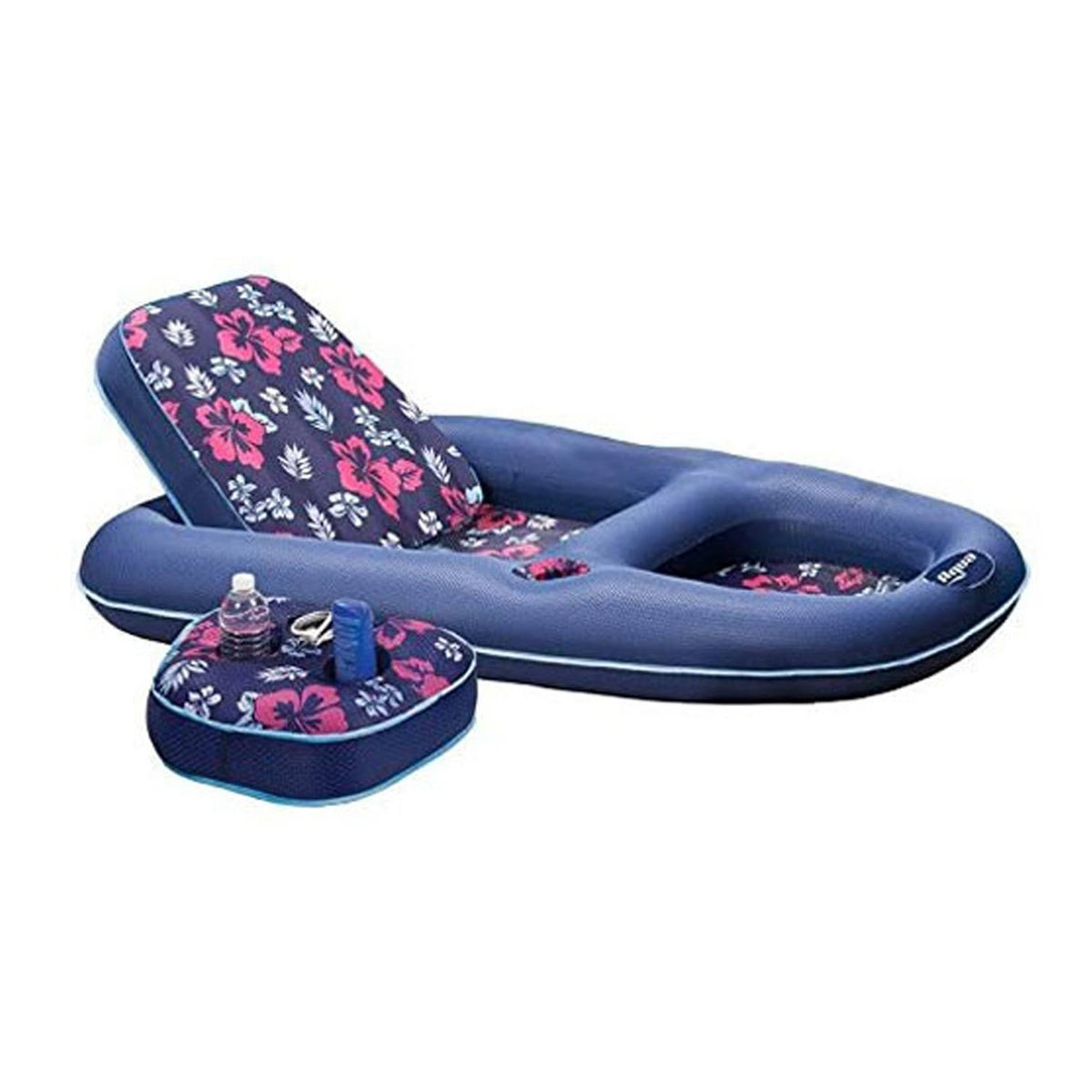 Navy Hibiscus 2 in 1 Pool Float with Caddy and Hand Pump J10190