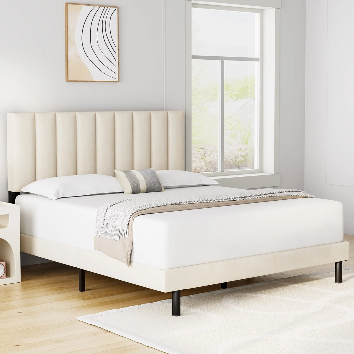 Full Platform Bed Frame with Upholstered Headboard Q956
