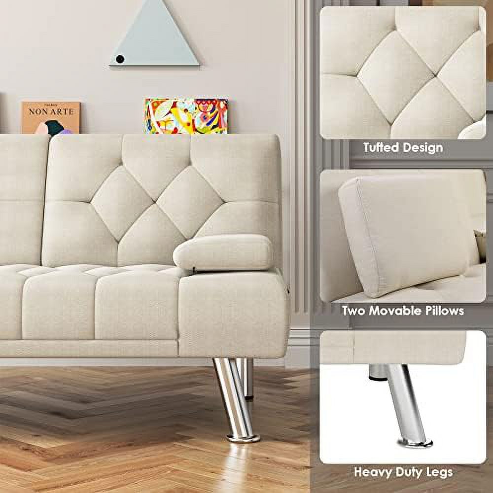 Dark Grey Upholstered Convertible Futon Sofa Bed with Metal Legs I130969