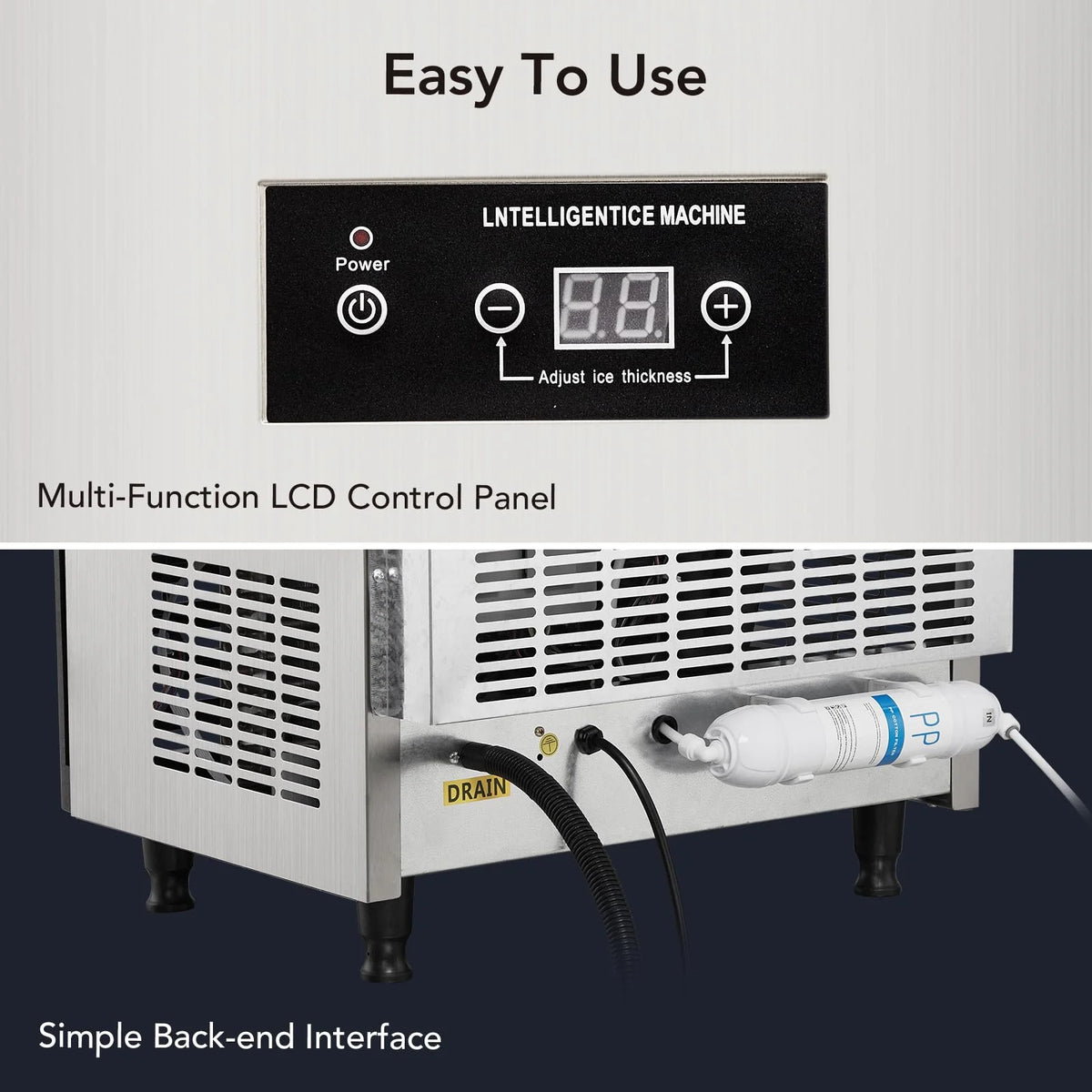 Commercial Stainless Steel Ice Maker with 44lbs Ice Storage E833