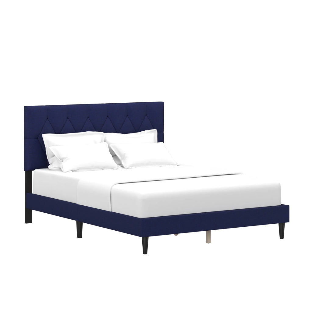 Gray Diamond Tufted Upholstered Queen Platform Bed O786790