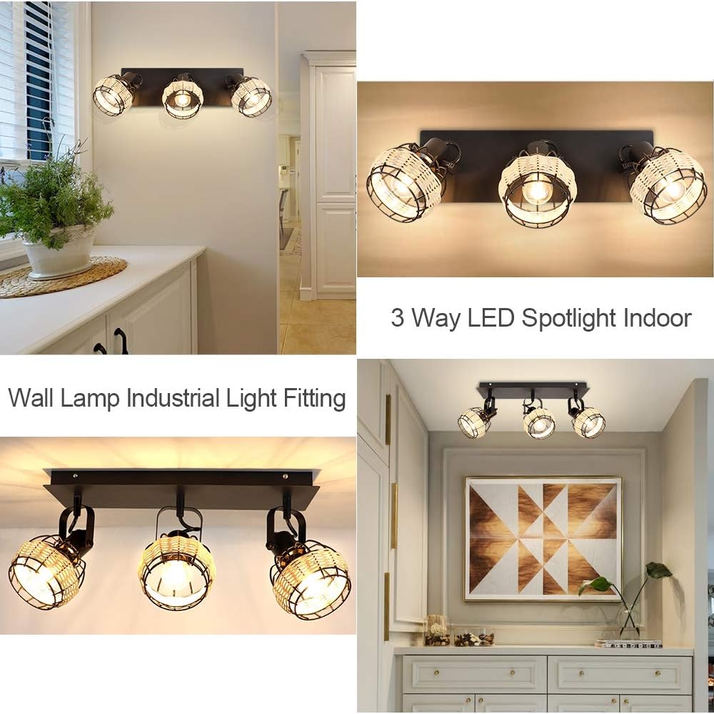 3-Light Rattan LED Track Ceiling Light P52745