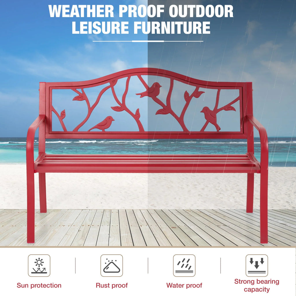 Red Metal Patio Garden Bench S53730
