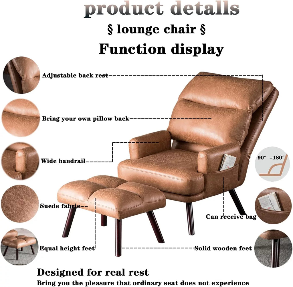 Light Brown Faux Suede Accent Chair with Ottoman Set R2796