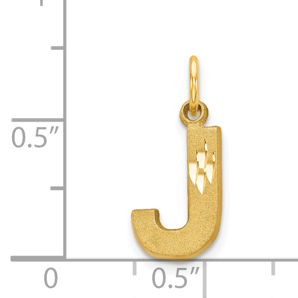 14K Yellow Gold Diamond-Cut Letter J Initial Pendant Charm with Rope Chain Necklace 20'' C2574