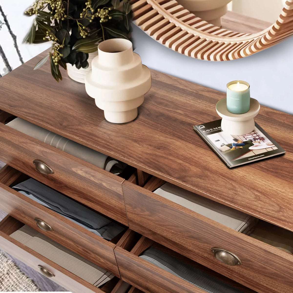 Wood 6 Drawer Dresser with Metal Handles G84652
