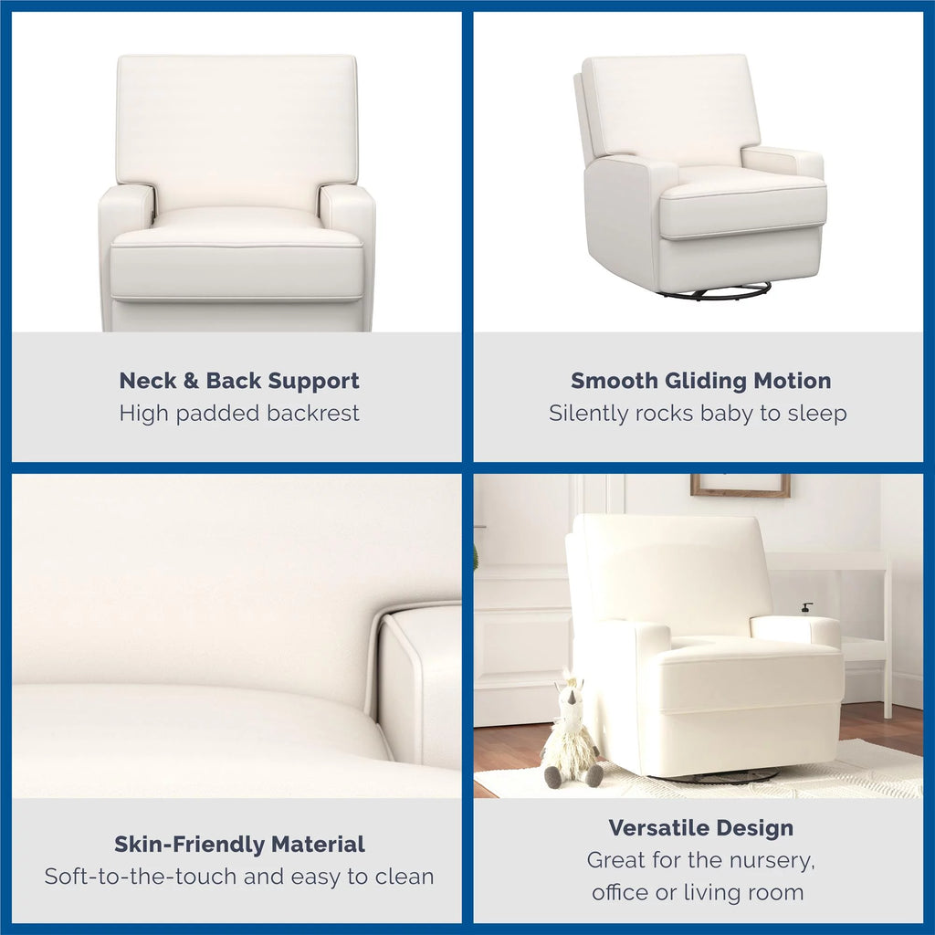White Linen Swivel Glider Recliner Chair I241544
