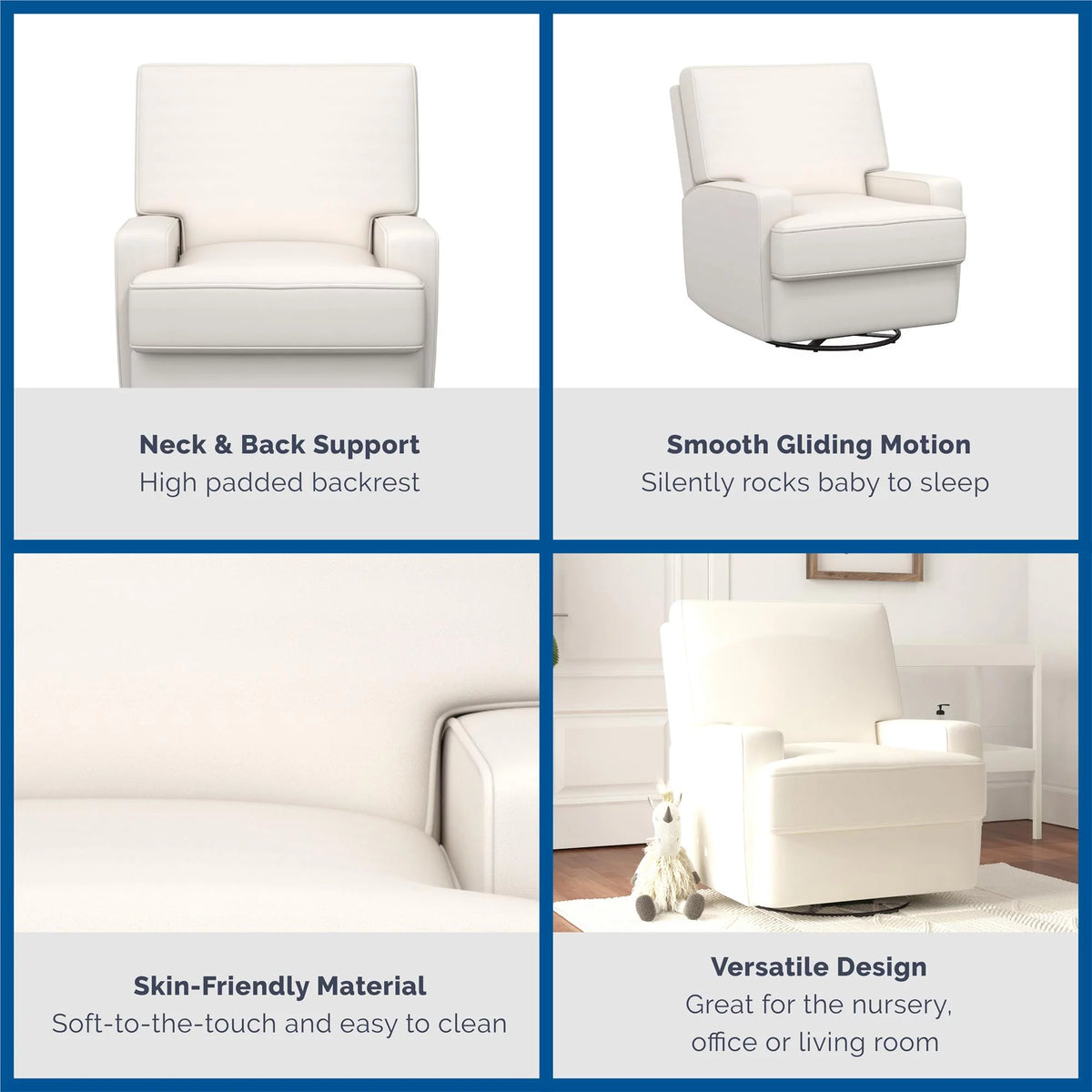 White Linen Swivel Glider Recliner Chair I241544