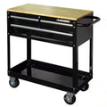 3-Drawer Gloss Black Rolling Tool Cart with Hardwood Top L610810
