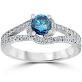 1ct Blue Diamond Twist Engagement Ring 14K White Gold I9093