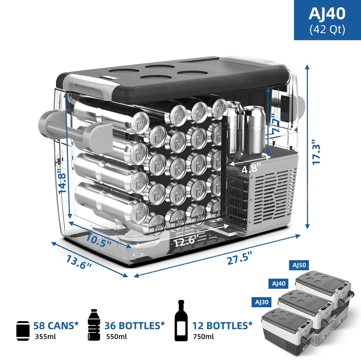 42 Quarts Portable Freezer Fridge 12V Cooler Y650