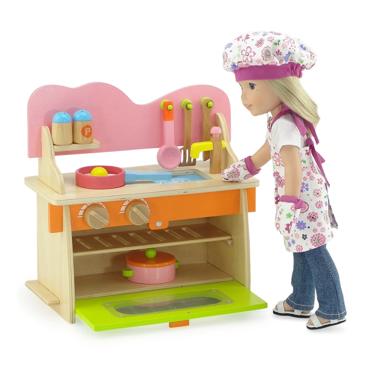 14.5 inch Doll Kitchen Set with Baking Oven, Stove, Sink and Cookware Accessories R4158