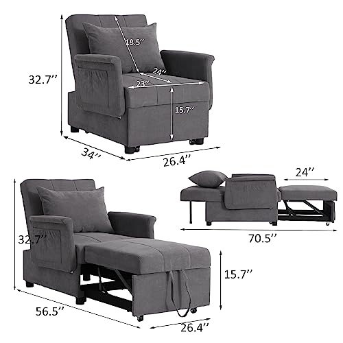 Black PU Leather Convertible Chair Sleeper Bed with Lumbar Pillow Y811