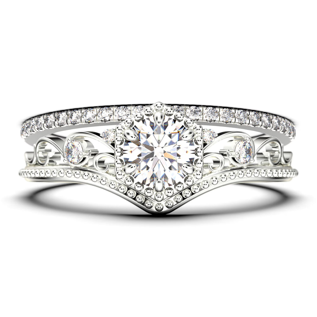 Antique Art Deco 2.00 Carat Round Cut Diamond Moissanite Engagement Ring in 10k Solid White Gold A356
