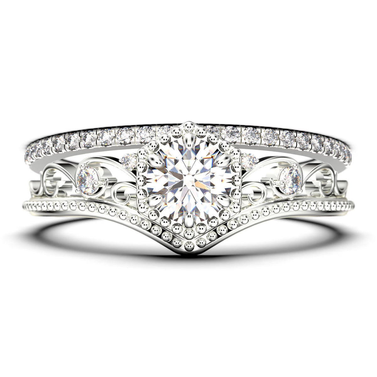 Antique Art Deco 2.00 Carat Round Cut Diamond Moissanite Engagement Ring in 10k Solid White Gold A356
