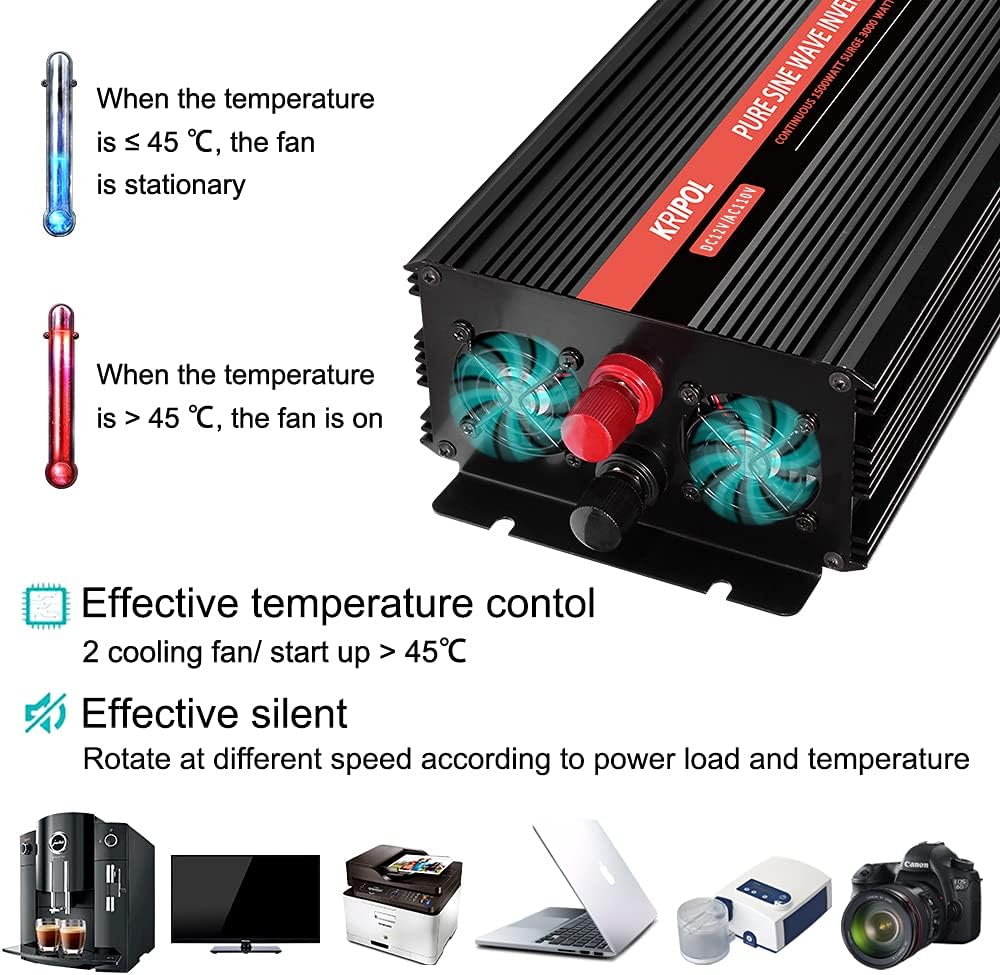 2000 Watt Pure Sine Wave Inverter 12V DC to 110v/120v AC X910927