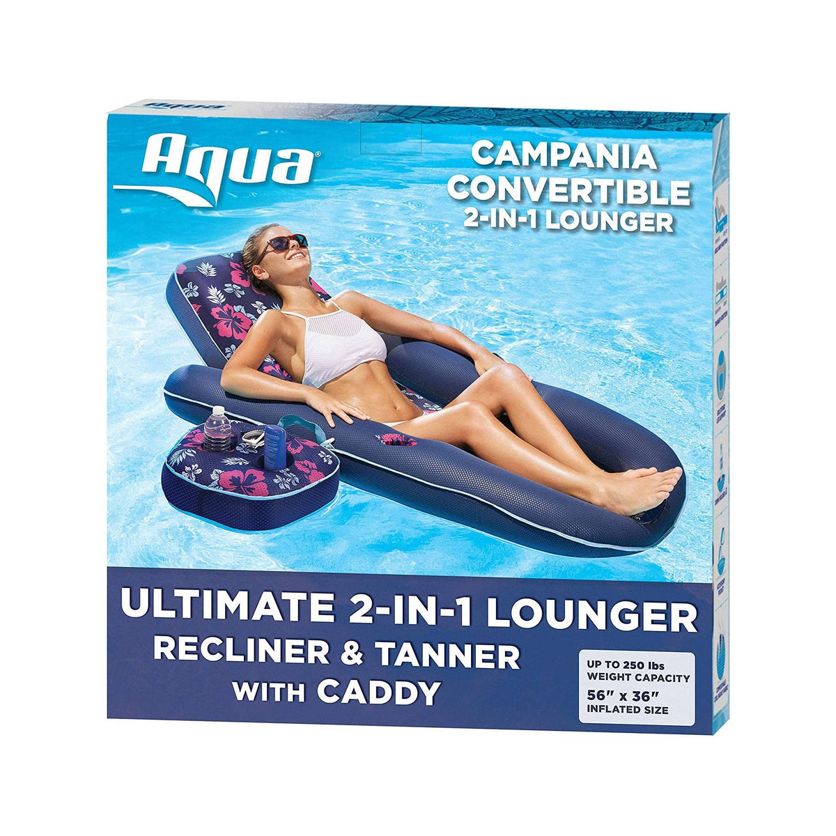 Navy Hibiscus 2 in 1 Pool Float with Caddy and Hand Pump J10190