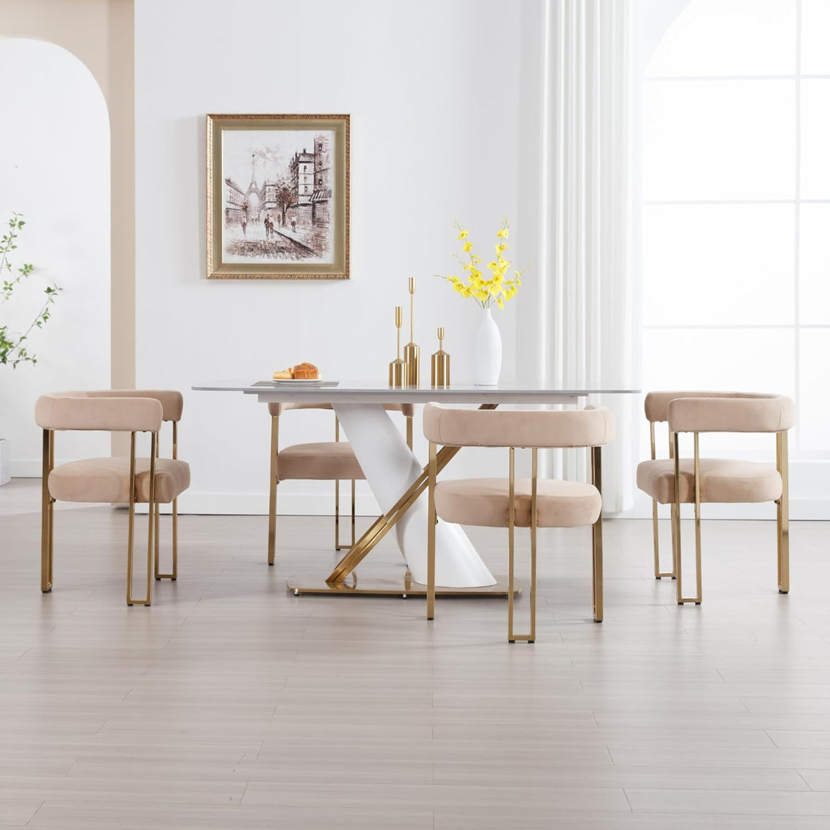 Set of 6 Velvet Khaki Dining Chairs M952715