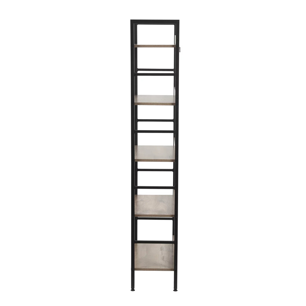 Brown Wood Metal Frame 5-Shelf Bookcase P93135
