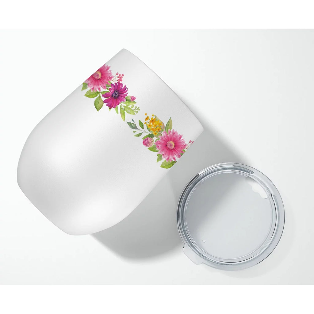 Cavapoo Pink Flowers Stainless Steel 12 oz Stemless Wine Glass D21612