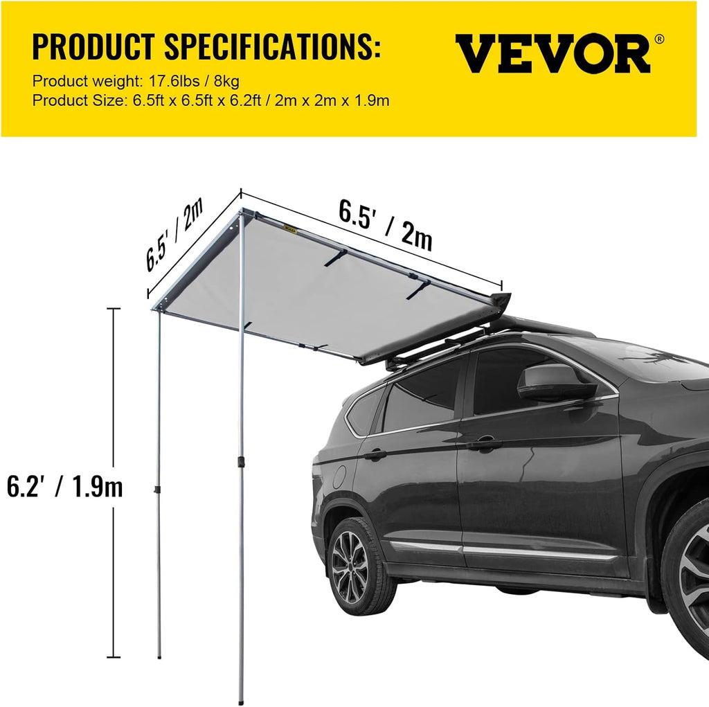 6.5'x6.5' Waterproof UV50+ Retractable Car Side Awning with Carry Bag X997867