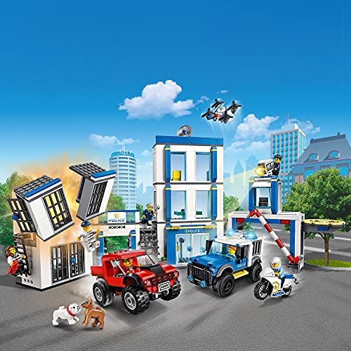 LEGO City Police Station Building Set with 2 Truck Toys, Light & Sound Bricks, Drone and Motorbike J147256