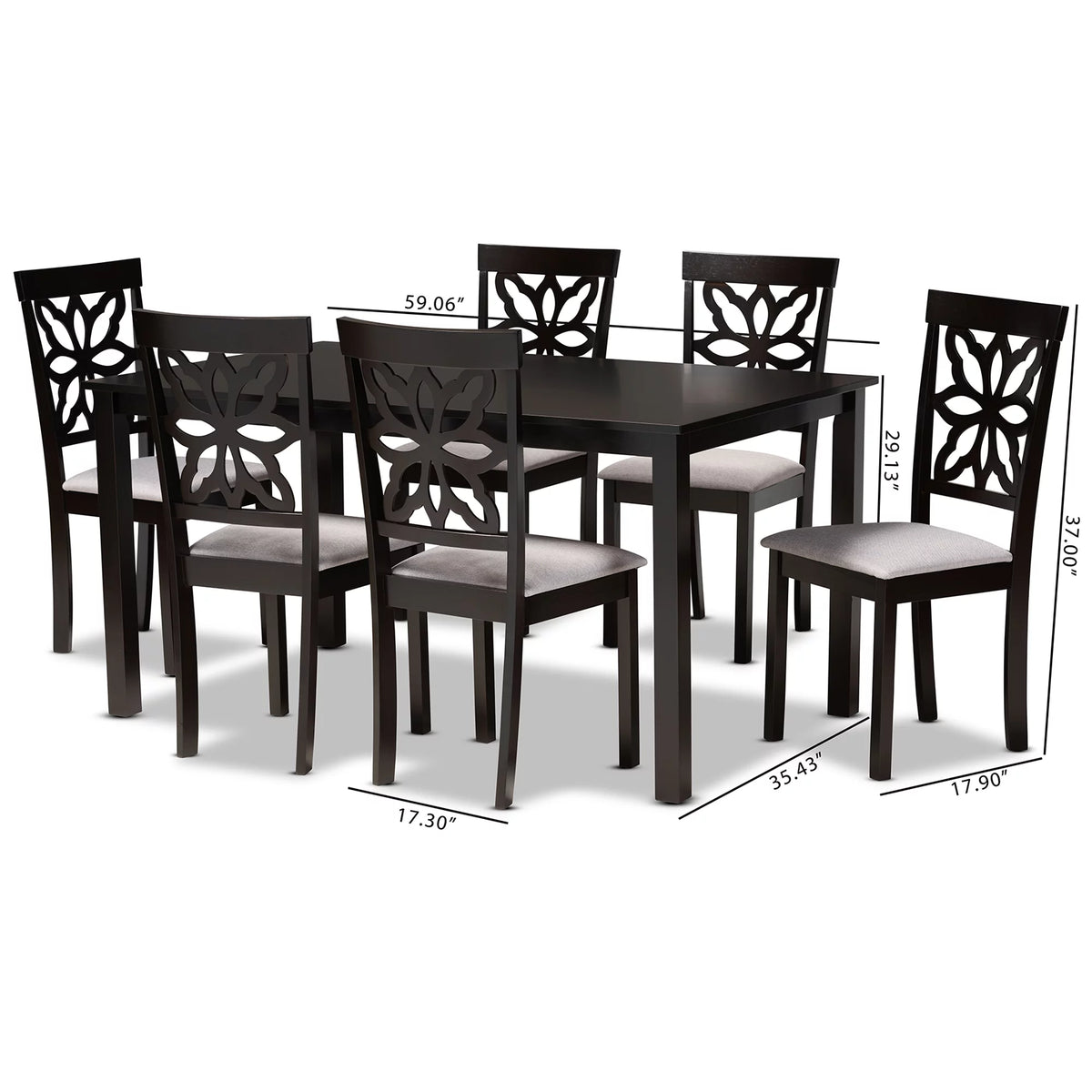 Grey Fabric Upholstered Dark Brown Wood 7-Piece Dining Set G790