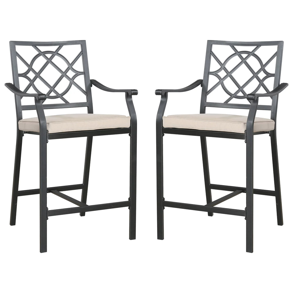 Metal Patio Counter Height Bar Stools with Beige Cushion, Set of 2 K8084