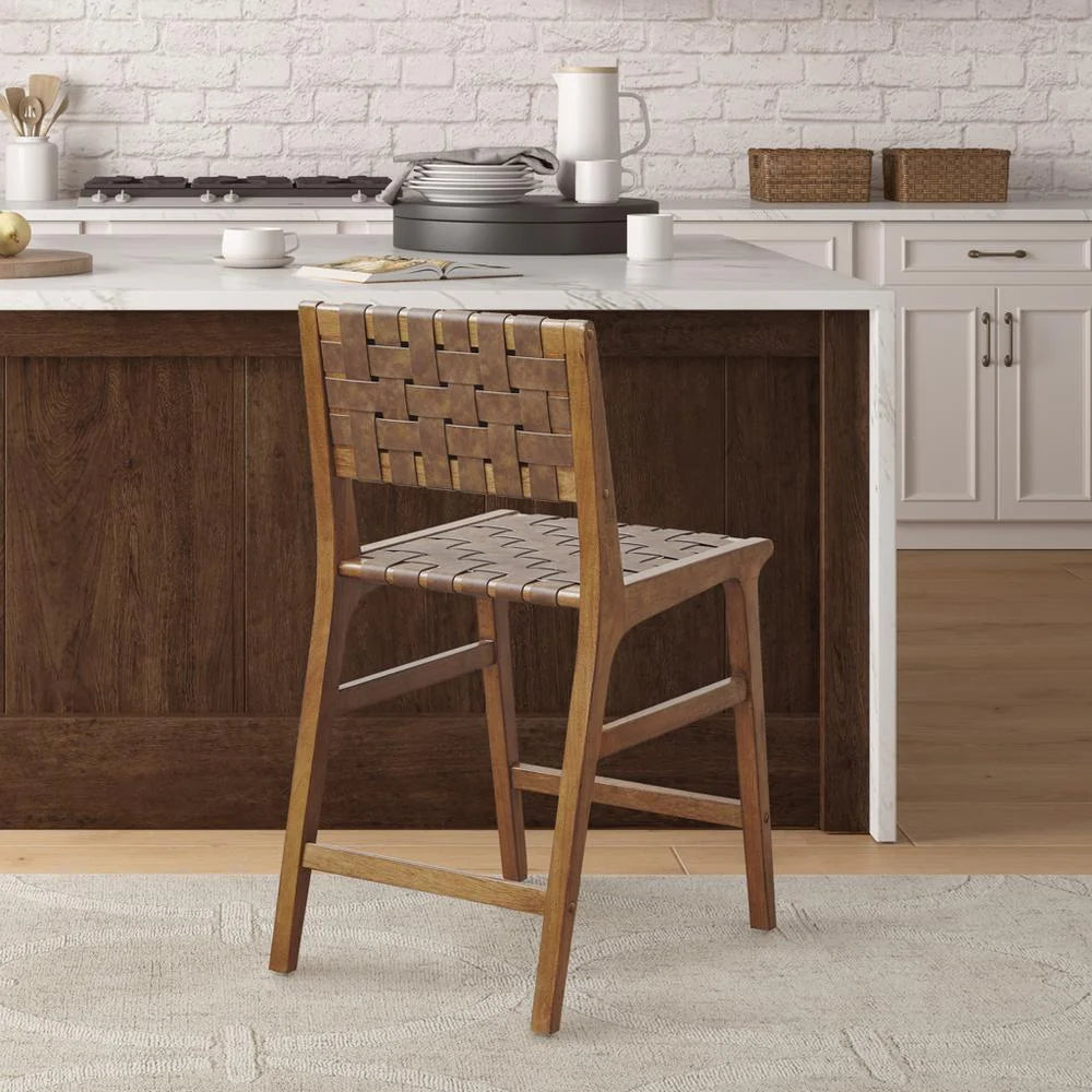 Faux Leather Woven Counter Stool 24"H Brown L252890