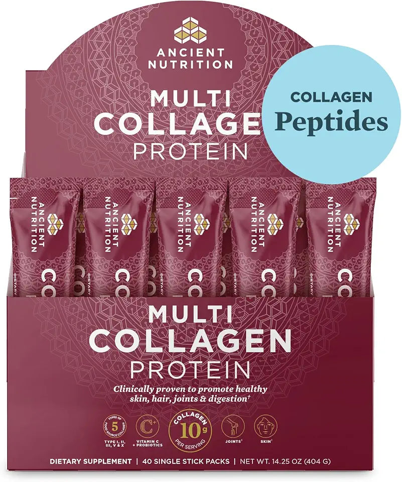 Collagen Peptides Powder, Hydrolyzed Multi Collagen Protein, Vitamin C, Probiotics, Unflavored, 40 Stick Packs Z54208