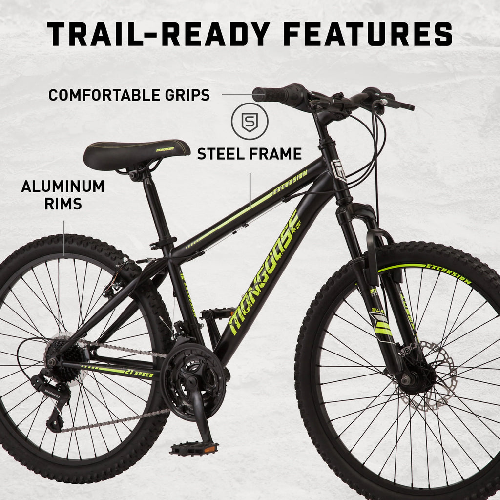 24-in. Unisex Mountain Bike, Black and Yellow, 21 Speeds M87892