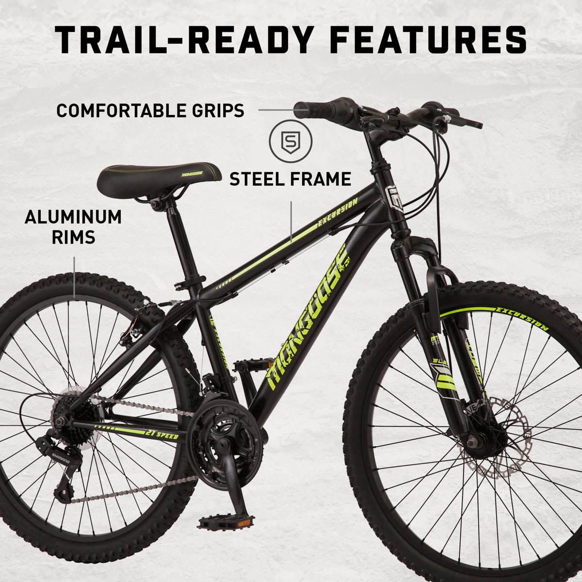 24-in. Unisex Mountain Bike, Black and Yellow, 21 Speeds M87892