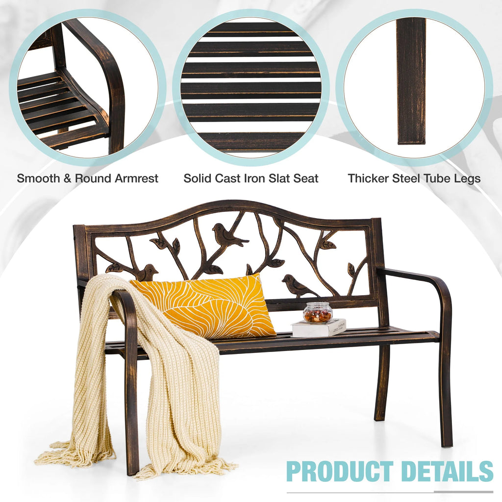 Red Metal Patio Garden Bench S53730