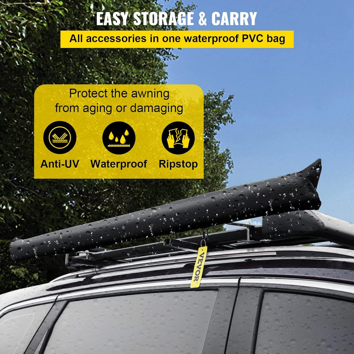 6.5'x6.5' Waterproof UV50+ Retractable Car Side Awning with Carry Bag X997867